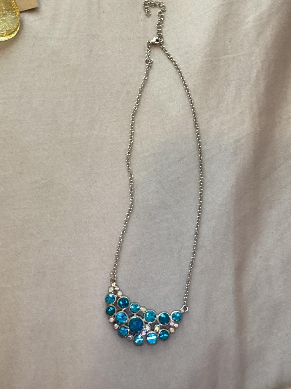 Silver-Tone Necklace with Bright Blue Crystal Cluster